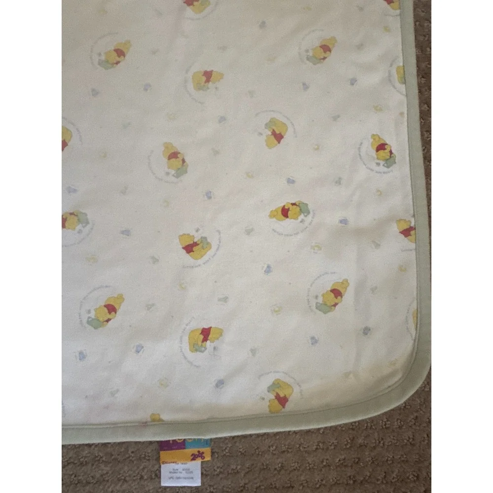 Disney Winnie the Pooh Cotton Receiving Blanket White Sage Green Vintage 2000's